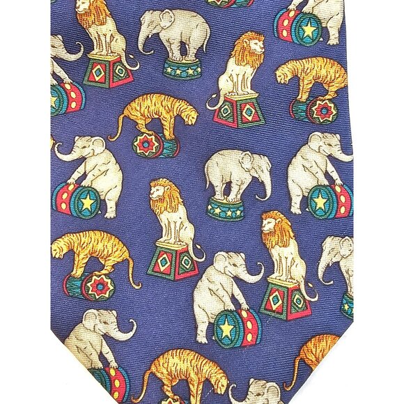 Vintage Van Heusen Mens 417 Silk Tie With Circus Animal Print - Picture 4 of 7